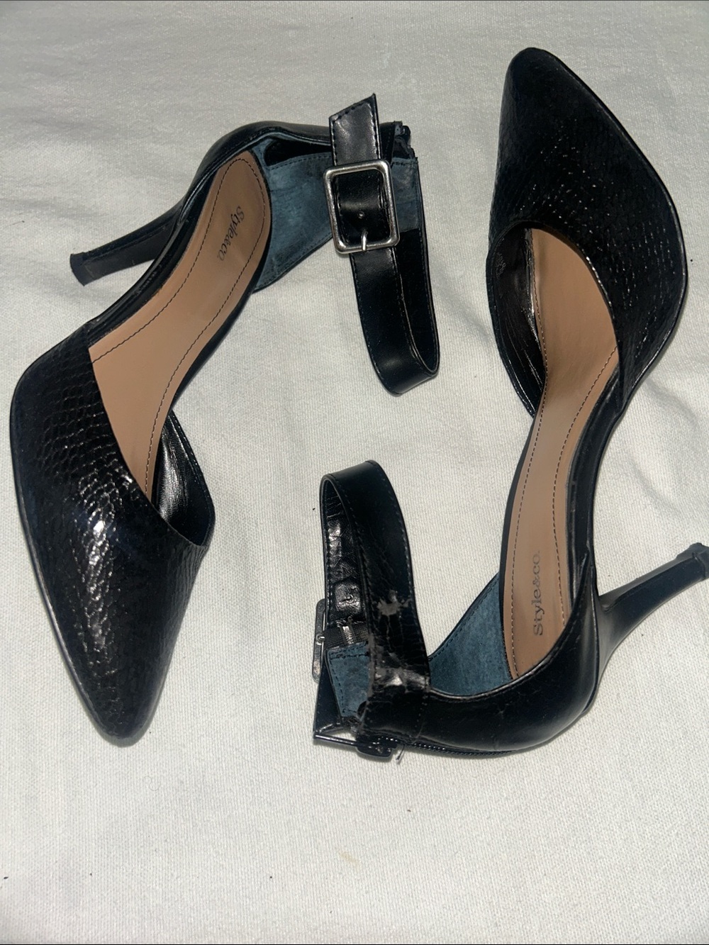 Style & Co. Black Pointed Toe Ankle-Strap Heels with Textured Finish - Picture 2 of 6